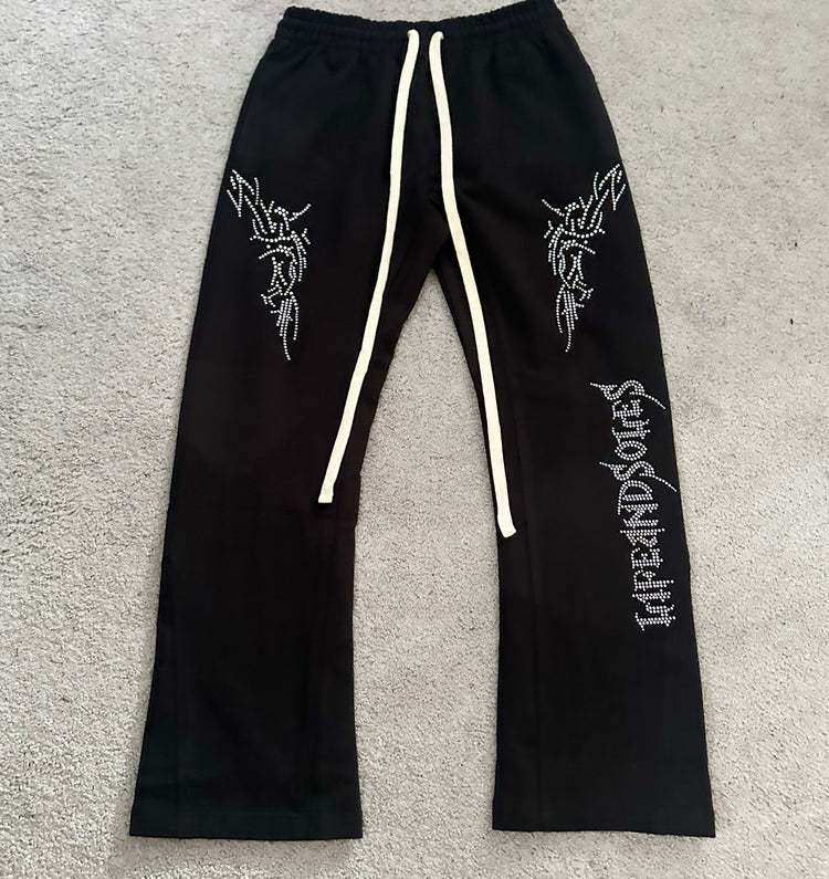 Tribal Rhinestone Heavy Terry Cotton Flared Sweatpants