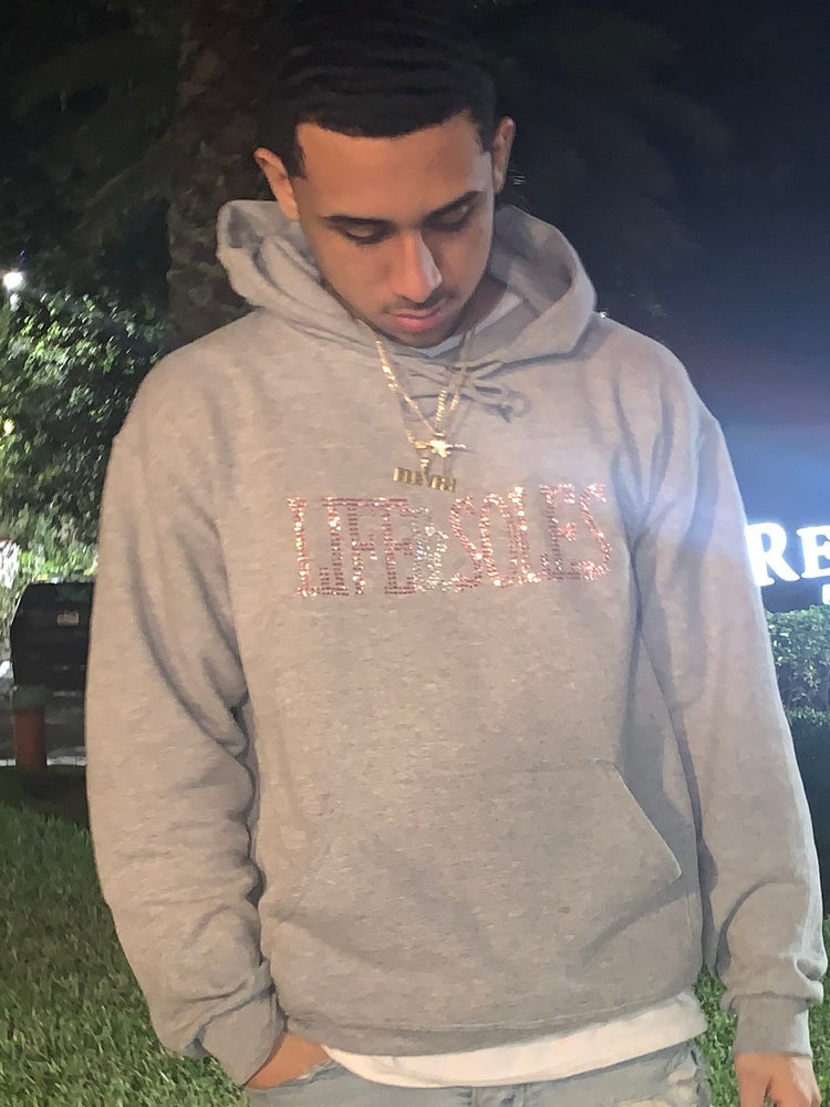 Pink/Clear Rhinestone Grey Hoodie
