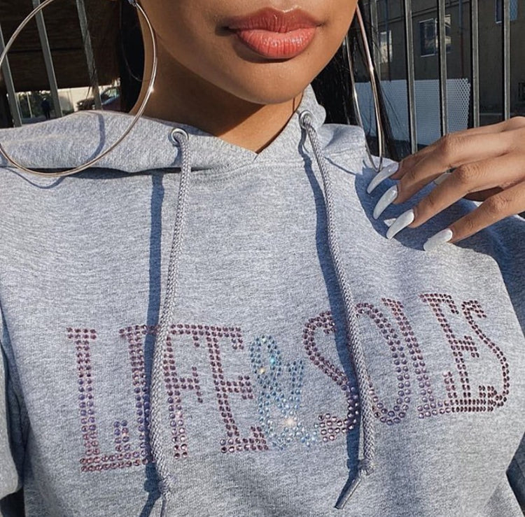 Pink/Clear Rhinestone Grey Hoodie