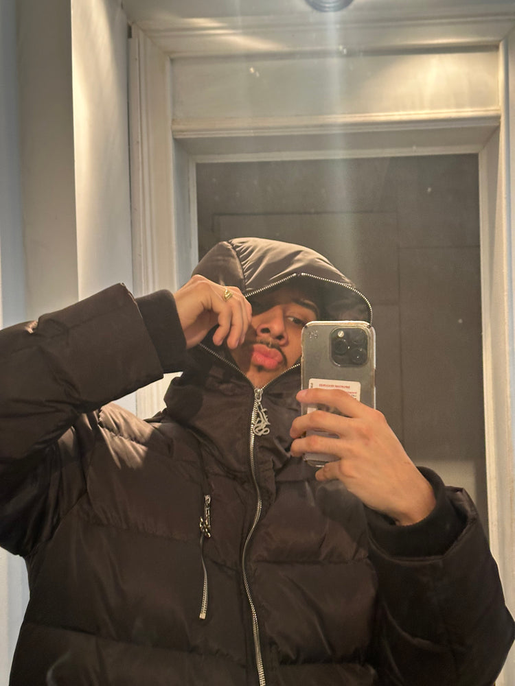 Black Full Zip Down Puffer Jacket