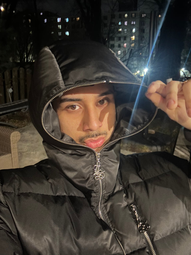 Black Full Zip Down Puffer Jacket