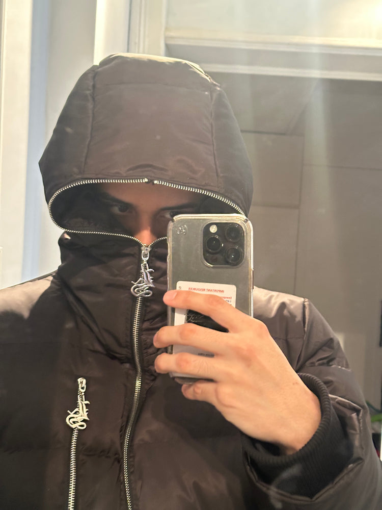 Black Full Zip Down Puffer Jacket