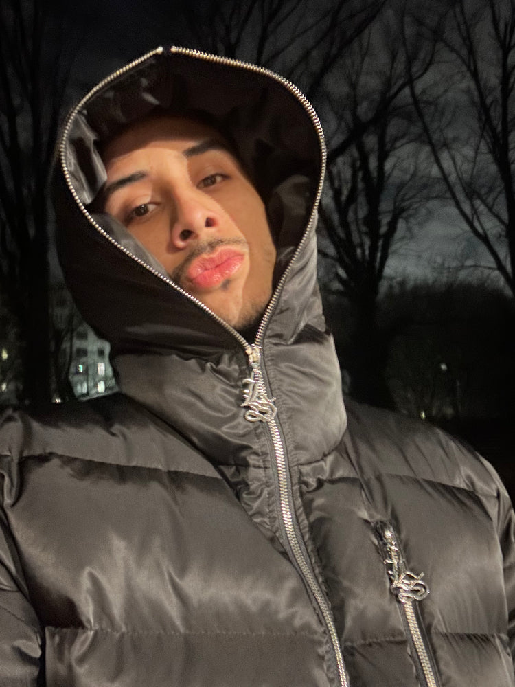 Black Full Zip Down Puffer Jacket