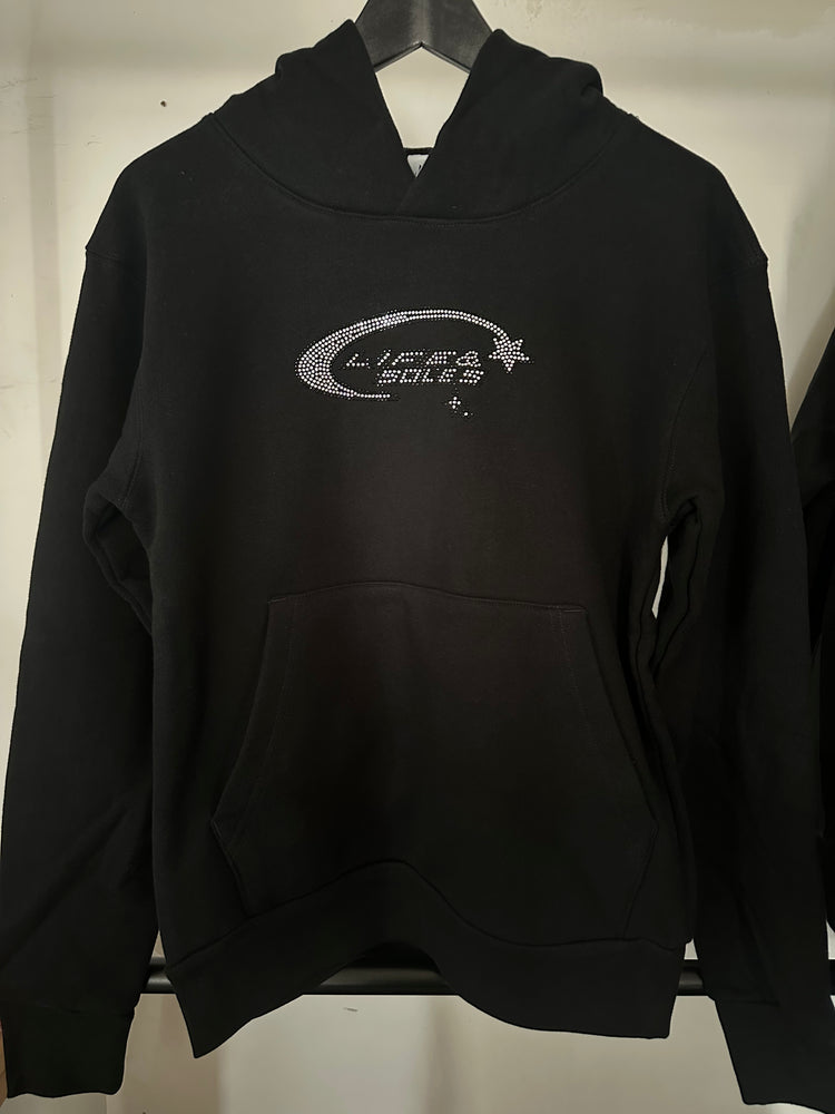 Rhinestone Pullover Hoodie “Shooting Star” Logo Black