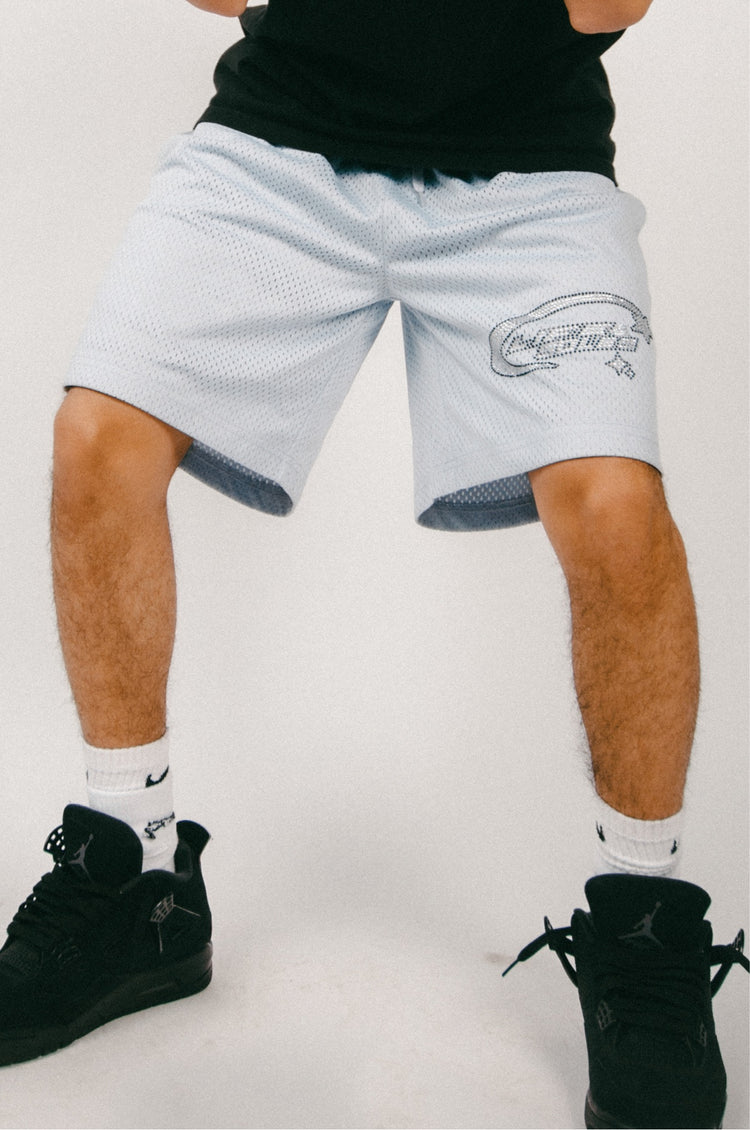 Mesh “Shooting Star” Rhinestone Shorts